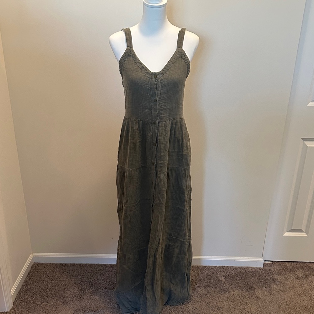 Evereve Lila Gauze Buttondown Dress Sage Green